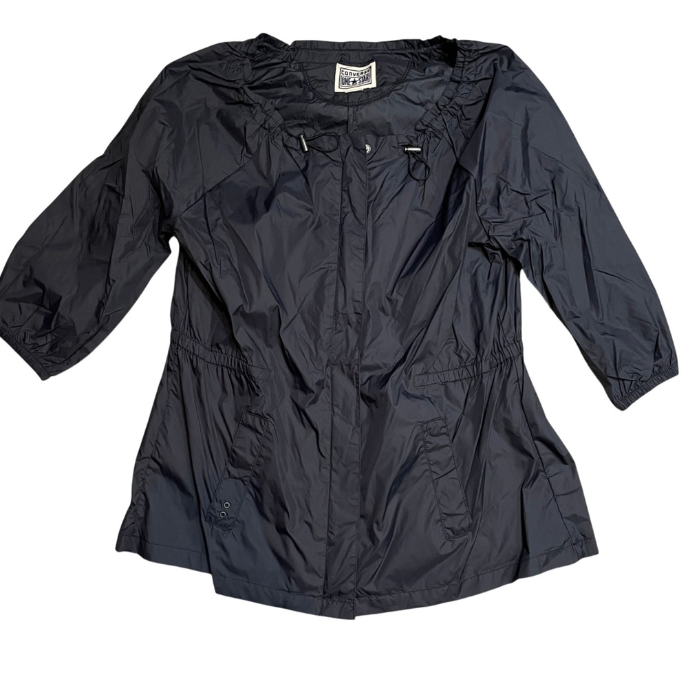 Converse XL Black Windbreaker Full Zip and Snap 100% Nylon 3/4 Sleeve